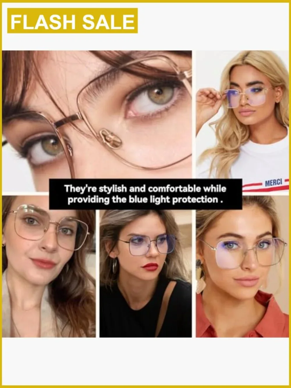 Blue Light Blocking Glasses Metal Frame UV Filter Square Eyeglasses Women